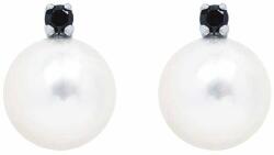 White & Black Igazgyöngy fülbevaló fekete gyémánttal - 6-6, 5mm - betűzős - akoya (AU12368)
