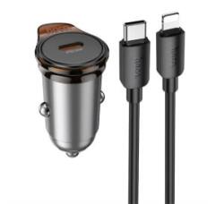 hoco. NZ16 autós töltő Type-C aljzat (30W, PD gyorstöltő + lightning kábel) SÖTÉTSZÜRKE (NZ16_L) (NZ16_L)