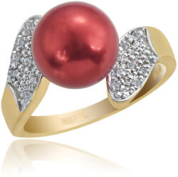  Arannyal Bevont Ezüst Gyűrű Vörös Édesvízi Gyönggyel és Fehér Topázzal, XELP24/54