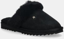 Tommy Hilfiger bőr papucs TH SHEARLING HOUSE SHOE fekete, FW0FW09063 - fekete Női 37/38
