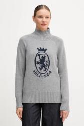 Tommy Hilfiger pulóver gyapjúkeverékből szürke, félgarbó nyakú, WW0WW46434 - szürke L