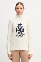 Tommy Hilfiger pulóver gyapjúkeverékből bézs, félgarbó nyakú, WW0WW46434 - bézs XS