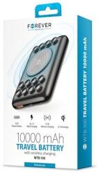 Forever WTB-100 PD QC 18W 10000mAh, Külső akkumulátor, fekete ( tapadókorongokkal, vezeték nélküli QI töltéssel )