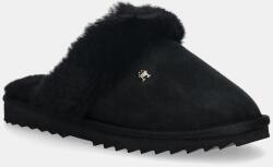 Tommy Hilfiger bőr papucs TH SHEARLING HOUSE SHOE fekete, FW0FW09063 - fekete Női 41/42