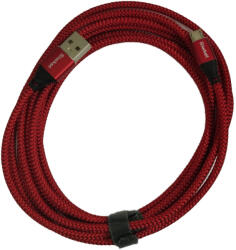  Micro USB adatkábel, szövettel fonott, piros, 3m