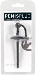 Penisplug - szilikon makkgyűrű üreges dilátorrall (fekete) - erotikasziget