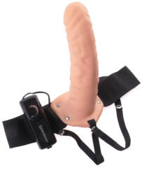 Pipedream - Fetish Fantasy Series Felcsatolható üreges dildó, Pipedream, Fetish Fantasy Vibrating Hollow Strap-On, 20 cm, testszínű, távirányítós, elemes (2xAA), állítható hám, PVC