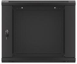 Lanberg WF01-6609-10B 19 9U SZÉL: 600 MÉLY: 600 MAG: 512 lapraszerelt üvegajtós fekete fali rack szekrény (WF01-6609-10B)