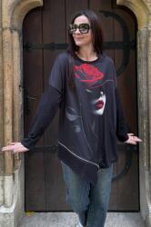 FashionLand BLUZA ASIMETRICA INSERTIE FERMOAR RED ROSE TALIE UNICA Multicolora