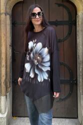 FashionLand BLUZA TIP TUNICA OVERSIZED INSERTIE PIELE ECO SHADOW BLOOM TALIE UNICA Multicolora