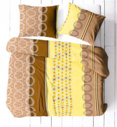  Flanel 3 részes ágynemű huzat szett - 140x200 cm / sárga - bézs - barna kör mintás