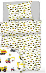  2 részes fehér alapon sárga munkagépes 100% pamut óvodai ágynemű huzat