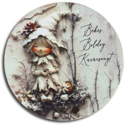  Nyomtatott fa tábla koszorú közép - Vint. fehér téma 11, 8cm - kosarbolt