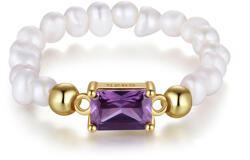 BeSpecial Inel argint 925 elastic placat cu aur 14K cu perle naturale si zirconiu (IRR09)