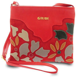 GIUDI női bőr, piros színű, rávarrt virágos válltáska 19, 5 × 22 cm (G-10654-2-VLV-CA-Rosso-chiaro)