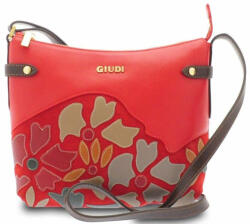 GIUDI női bőr, piros színű, rávarrt virágos válltáska 23 × 26 cm (G-10569-2-VLV-CA-Rosso-chiaro)