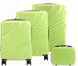 GREGORIO limezöld ABS 4 részes keményfalú bőrönd szett, kozmetikai táskával 30/55/65/75 cm (44792)