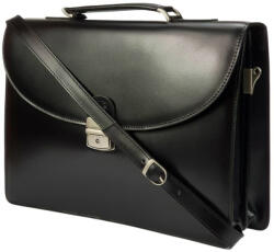  Blazek & Anni fekete selyemfényű bőr két rekeszes aktatáska 38 x 26 cm (BA-9936-H)