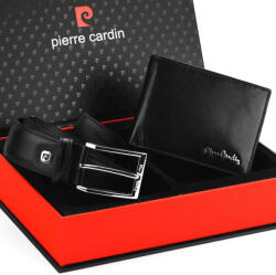Pierre Cardin ZG-103-BR fekete férfi bőrpénztárca-bőr öv, ajándék szett 120 cm (41789)