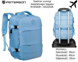  Peterson kék Ryanair-Wizzair poggyász hátizsák, 40 × 30 × 20 cm (Z-19508009)
