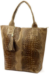  Luka 26-026 világosbarna női krokodil mintázatú bőr válltáska, shoppertáska 40 x 36 x 19 cm (59627)