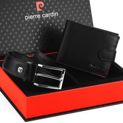 Pierre Cardin ZG-108-BR fekete férfi bőrpénztárca, bőr öv ajándék szett 130 cm (44633)