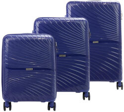 Pierre Cardin sötétkék polipropilén 3 részes keményfedeles bőrönd szett, 55/67/77 cm (53634)