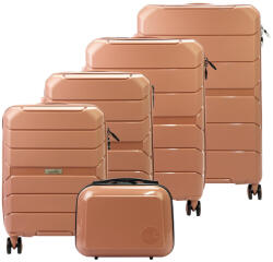 Jony rosegold 5 részes keményfalú bőrönd szett, kozmetikai táskával 30/53/55/67/77 cm (42406)