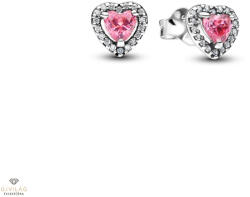 Pandora kiemelt rózsaszín szív gombfülbevaló - 298427C02