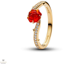 Pandora Disney "A Szépség és a Szörnyeteg rózsa" gyűrű cirkóniával és piros muránói üveggel 58-as méret - 163984C01-58