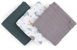 Petite&Mars Set 3 Scutece din Muselina de Bambus Petite&Mars Moussy Grey Planes 68x68cm Multicolor (415361)