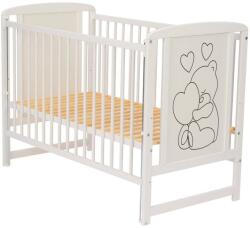 Qmini Patut din lemn de pin cu laterala culisanta si somiera reglabila Qmini Timmi Heart 120x60cm Alb (QMTIMH03AL)
