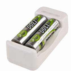 ANSMANN Töltő, Ansmann, 2db AA elem, 1300mAh, NiMH, USB bemenet, polaritásvédelem, fehér, 1m (1001-0119-01)