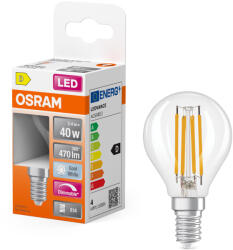 OSRAM E14 LED kisgömb, 3, 4W, 470 lm, 4000 K, hidegfehér, dimmelhető, áttetsző üveg-40 W izzó helyett - Superstar Classic P filament (4099854444739)