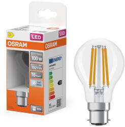 OSRAM B22d LED 11W, 1521 lm, 4000 K, hidegfehér, áttetsző üveg-100 W izzó helyett - Star Classic A filament (4058075592773)