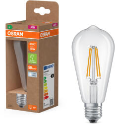 OSRAM E27 LED Edison, 3, 8W, 806 lm, 4000 K, hidegfehér, áttetsző üveg-60 W izzó helyett - Superstar+ Classic Edison filament (4058075839762)