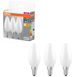 OSRAM E14 LED gyertya, 5, 9W, 806 lm, 2700 K, melegfehér, opál üveg-60 W izzó helyett, 3 darabos - Base Classic B (4058075592551)