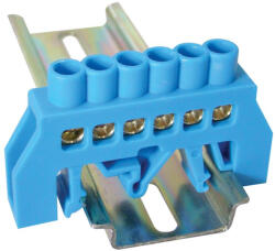 Tracon szigetelt földelősín (N/PE), kék 230/400V, 63A, 6×9mm, 6P, IP20 NPE-B6-6 (NPE-B6-6)