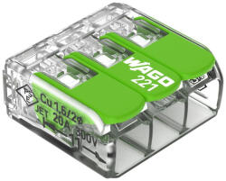 Wago Green vezeték összekötő sodrott 3-as, átlátszó 0, 2- 4mm2, 32A (újrahasznosított anyagból készült) (221-423) (221-423)