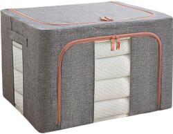 Flippy Összecsukható tárolódoboz, Flippy, Cipzárral, 100 L, Textil, 60x42x40 cm, Szürke, Két ablakkal (124126)
