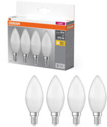 OSRAM E14 LED gyertya, 4, 9W, 470 lm, 2700 K, melegfehér, opál műanyag-40 W izzó helyett, 4 darabos - Base Classic B (4058075819474)