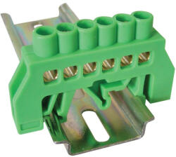 Tracon szigetelt földelősín (N/PE), zöld 63A, 6×9mm, 6P, IP20 NPE-G6-6 (NPE-G6-6)