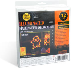 Globiz International Kft Halloween-i világító dekoráció - szellem - tapadókorongos - 12 LED - 20 x 18, 5 cm - 3 x AAA (56588A)