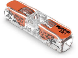 Wago 221-2411 egyenes kialakítású kettes sodrott vezeték összekötő, átlátszó, max. 4 mm2, 32A (221-2411)