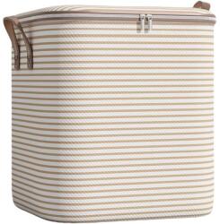 Flippy cipzáras tárolódoboz, Összehajtható, Megerősített fogantyú, Tartós cipzár, Ruhákhoz, Takarókhoz, Paplanokhoz, Párnákhoz, Ágyneműhöz, Játékokhoz, 50x40x50 cm, 100 Liter, Csíkos, Bézs (133396)
