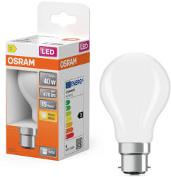 OSRAM B22d LED 3, 4W, 470 lm, 2700 K, melegfehér, opál üveg-40 W izzó helyett - Star Classic A (4099854466847)