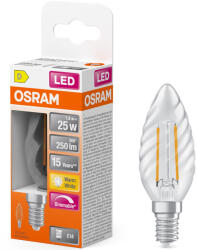 OSRAM E14 LED gyertya, 1, 8W, 250 lm, 2700 K, melegfehér, dimmelhető, áttetsző üveg-25 W izzó helyett - Superstar Classic BW filament (4099854445750)