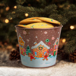  Karácsonyi dekoráció - fém kaspó, vödör - Mézeskalács - 13 x 11 cm (59724C)