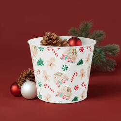  Karácsonyi dekoráció - fém kaspó, vödör - házikó - 13 x 11 cm (59733B)