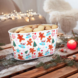  Karácsonyi fém kosár - mézeskalács mintás - 19 x 11, 5 x 9, 5 cm (59722A)